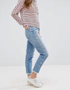 New Look Eyelet Side Mom Jeans - Blue