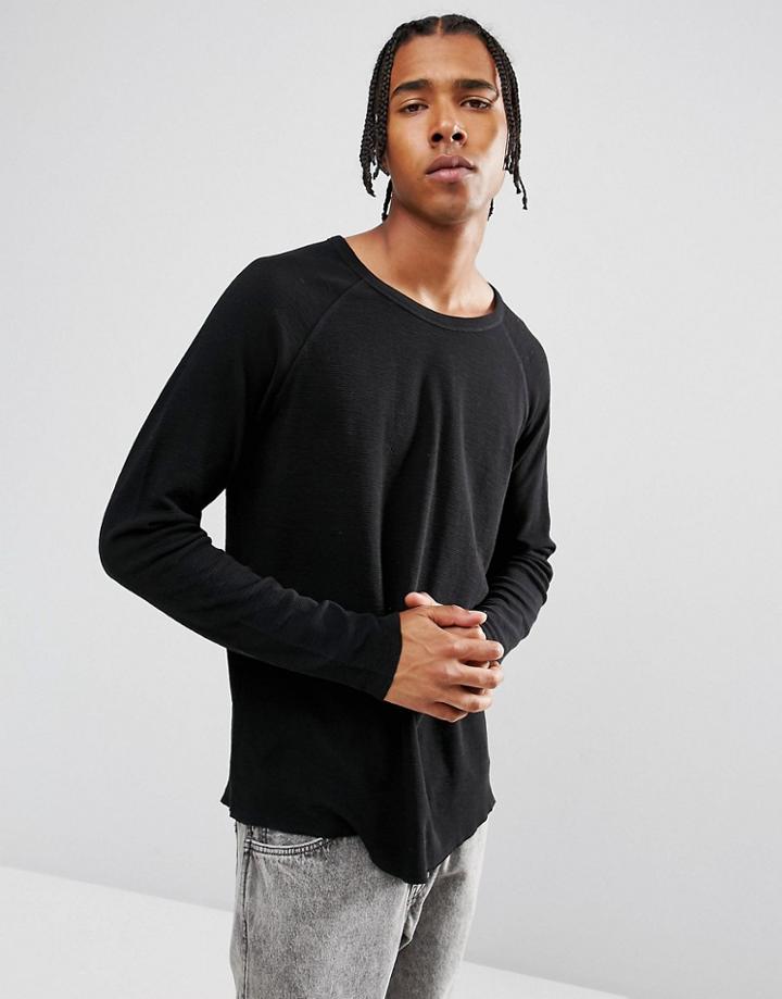 Weekday Zic Waffle Long Sleeve T-shirt - Black