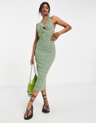 Only Halterneck Midaxi Dress In Green Abstract Print-multi