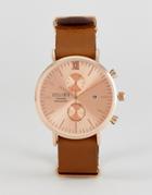 Reclaimed Vintage Inspired Rose Gold Chronograph Leather Watch In Brown - Brown