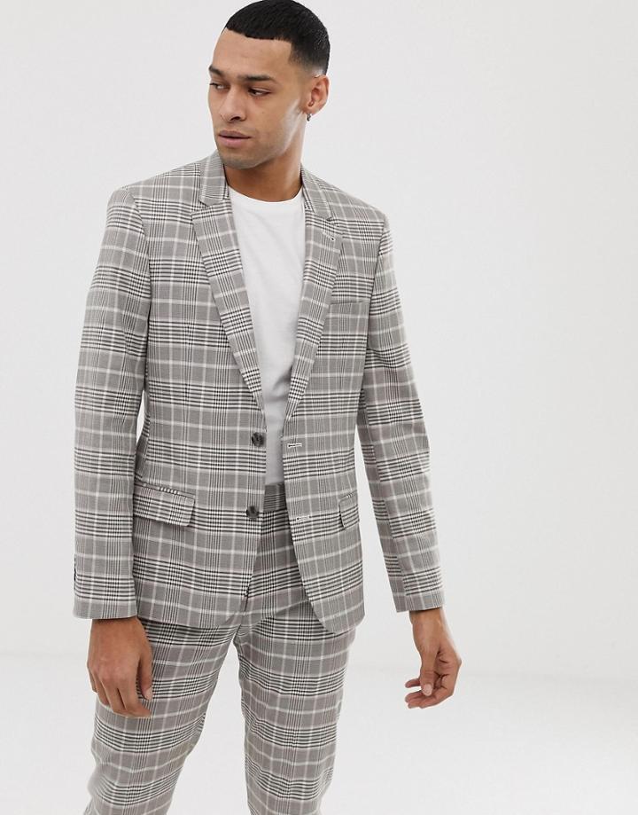 Asos Design Skinny Suit Jacket In Stone Check