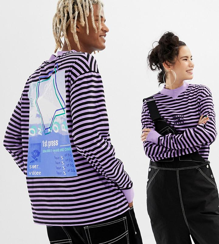 Collusion Unisex Stripe Long Sleeve T-shirt - Purple
