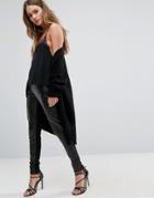 Vero Moda Leather Look Panel Leggings - Black