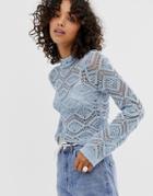 Asos Design Crochet High Neck Sweater-blue