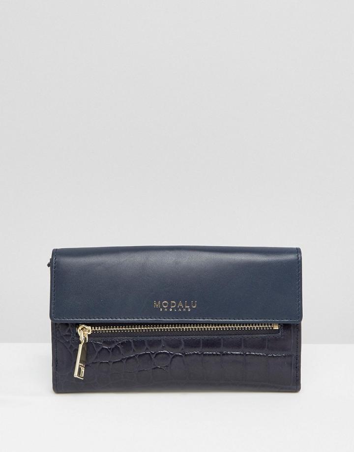 Modalu Leather Continental Wallet - Navy