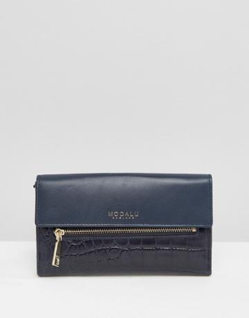 Modalu Leather Continental Wallet - Navy