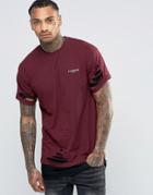 Illusive London Double Layered Long Line T-shirt With Rips - Red