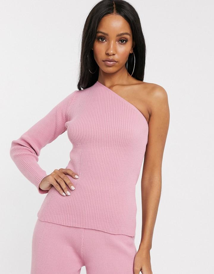 Fashionkilla Knitted One Shoulder Sweater Two-piece In Blush Pink