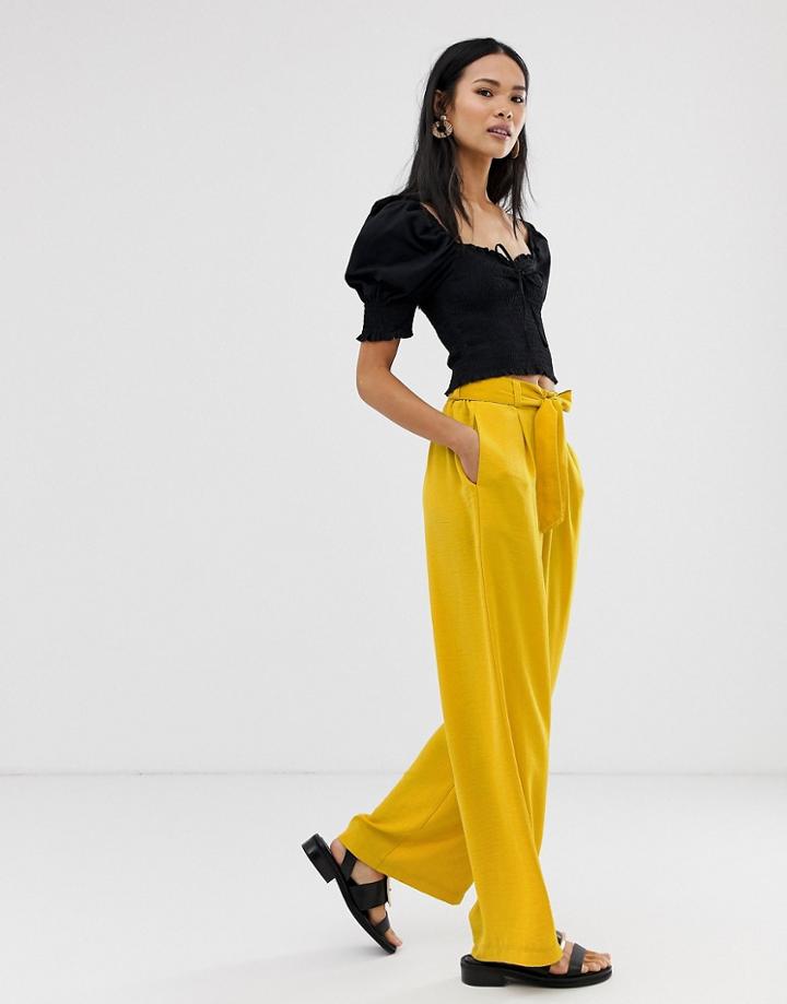 Stradivarius Palazzo Pant In Yellow