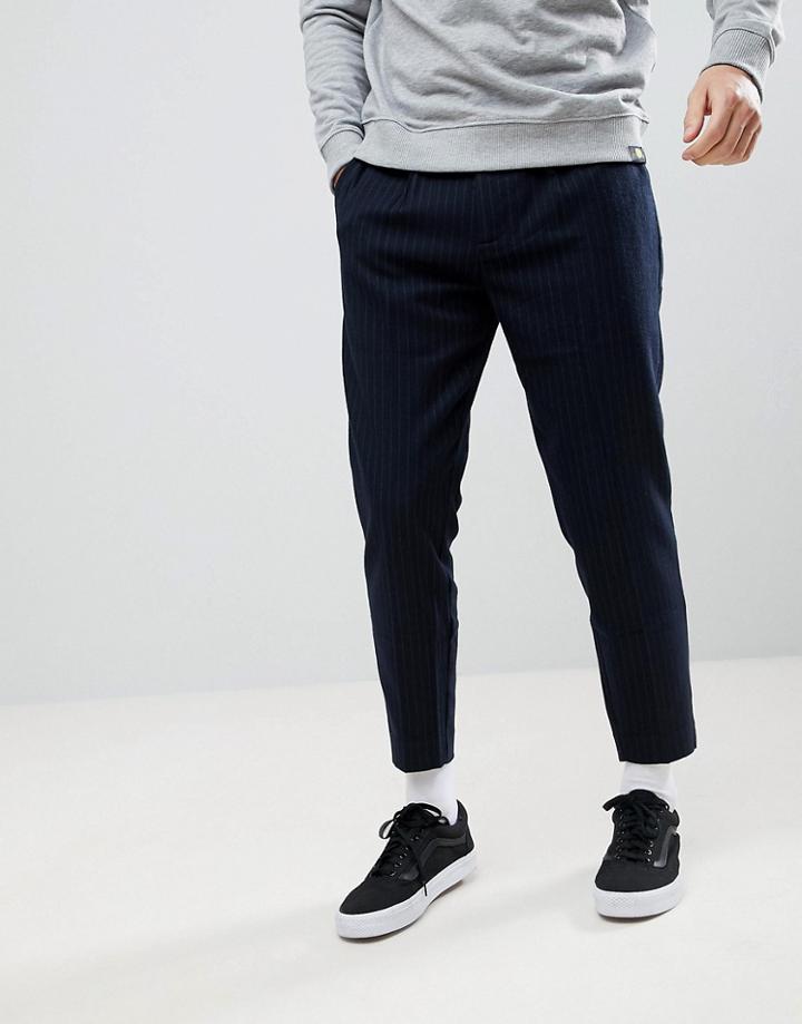 Pull & Bear Relaxed Fit Striped Pants In Navy - Navy