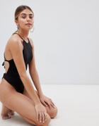 Prettylittlething Cross Back High Neck Swimsuit - Black