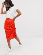 Vero Moda Neon Gathered Side Bias Cut Midi Skirt