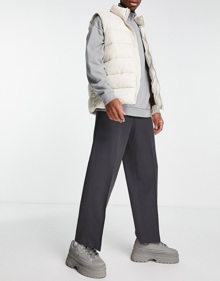 Asos Design Wide Leg Smart Pants In Dark Charcoal-gray