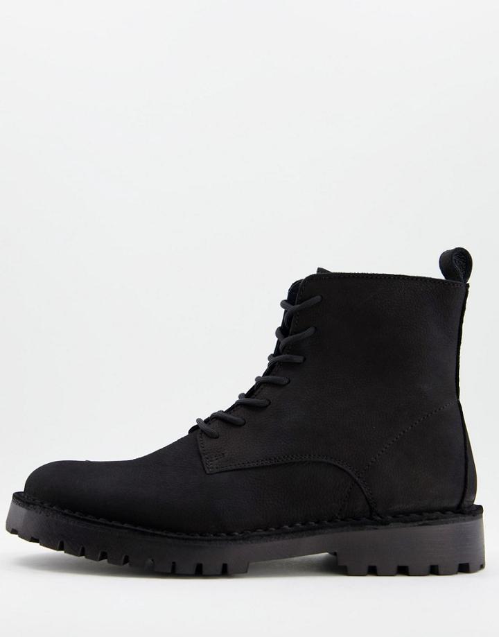 Selected Homme Lace-up Boots With Chunky Sole In Nubuck-black