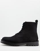 Selected Homme Lace-up Boots With Chunky Sole In Nubuck-black