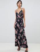 Oh My Love Wrap Front Printed Maxi Dress - Black