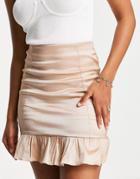 Rare London Mini Skirt With Taffeta Ruffle Hem Set In Taupe-brown