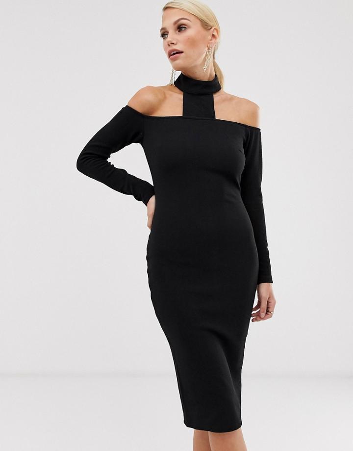 Ax Paris Choker Neck Long Sleeve Bodycon Dress-black