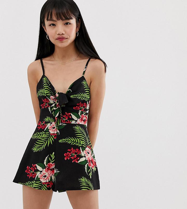 Brave Soul Petite Romper In Tropical Floral Print - Multi