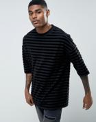 Asos Oversized T-shirt With Velour Stripe - Black