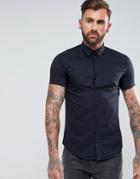 Armani Jeans Slim Fit Cotton Poplin Logo Short Sleeve Shirt Navy - Navy