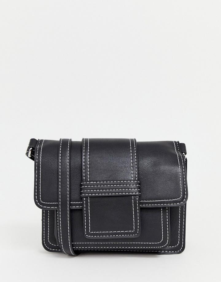 New Look Contrast Stitch Cross Body In Black - Black