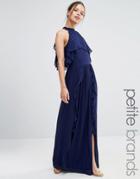 Tfnc Petite Wedding High Neck Maxi Dress With Frills - Navy