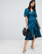 Y.a.s Satin Floral Jacquard Floral Wrap Dress - Green