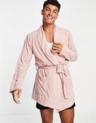 Asos Design Set Ribbed Dressing Gown In Mauve-pink