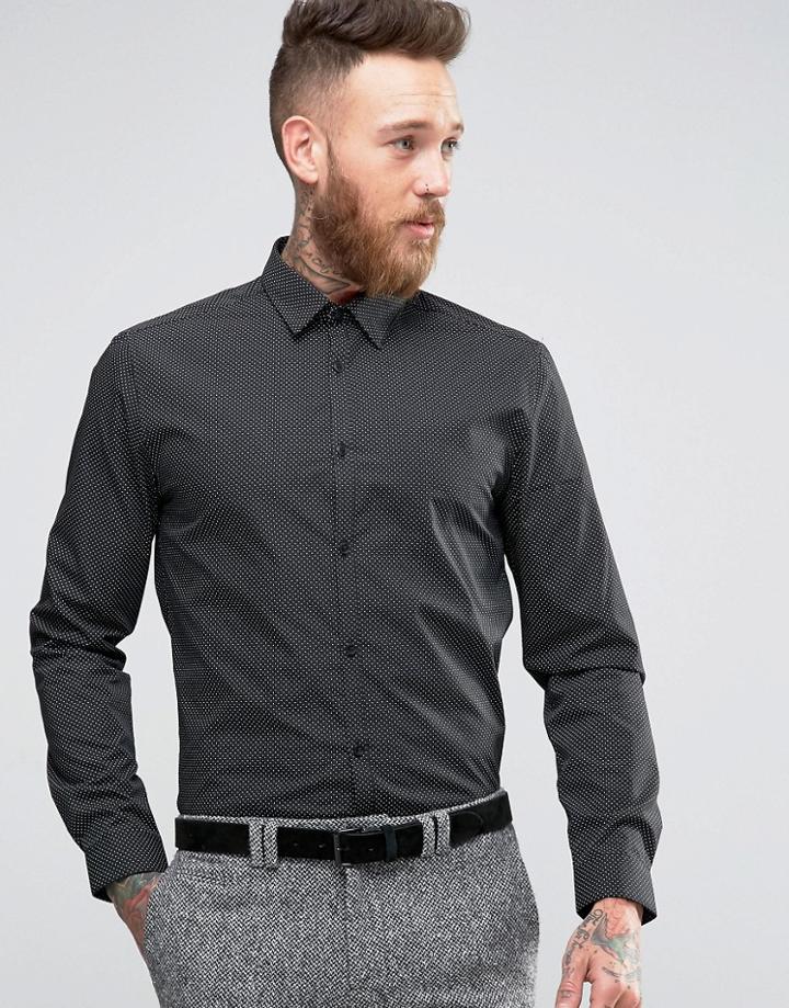 New Look Smart Shirt With Pin Dot Print In Black - Black