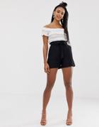 New Look Shorts With Paperbag Waist In Black - Black