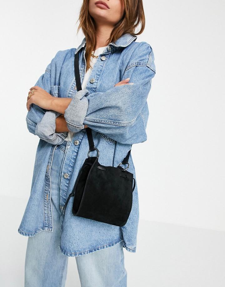 Urbancode Leather Suede Duffle Crossbody Bag In Black