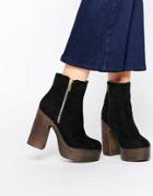Truffle Collection Trina Zip Platform Heeled Ankle Boots - Black Suede