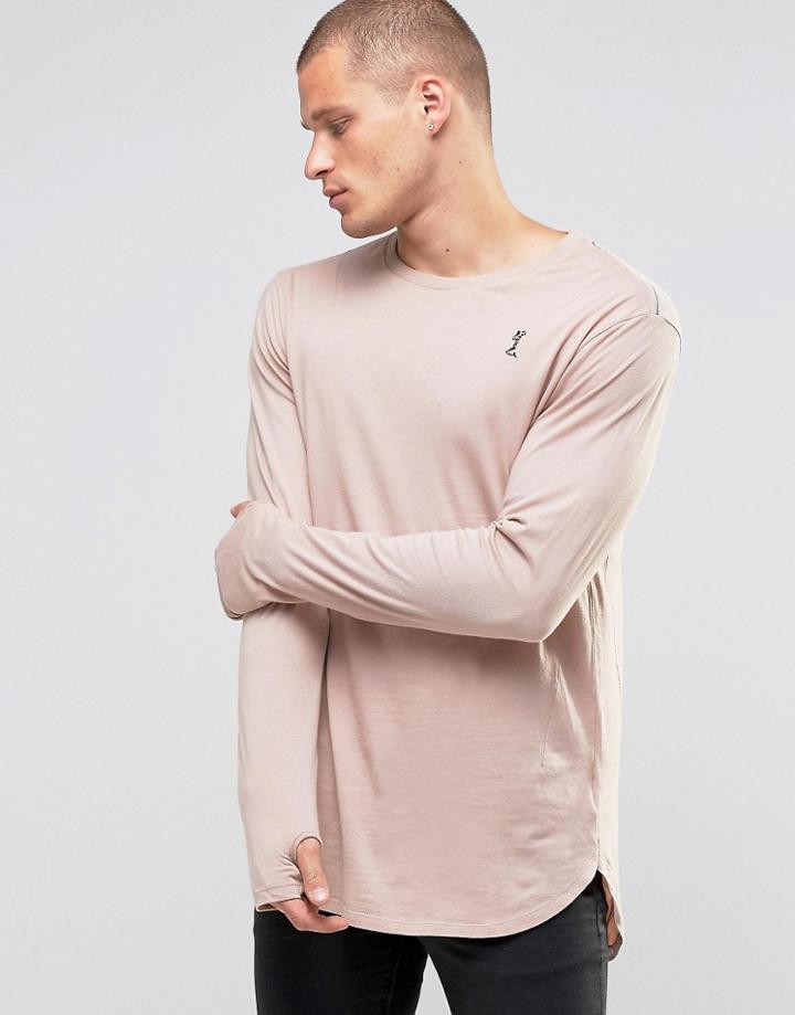 Religion Long Sleeve Longline Top With Thumb Hole Detail - New Pink