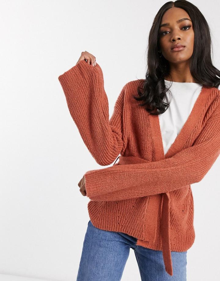 Y.a.s Samantha Long Sleeve Belted Cardigan-orange