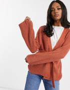 Y.a.s Samantha Long Sleeve Belted Cardigan-orange