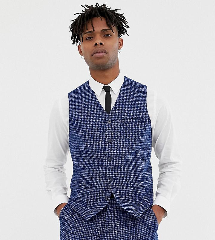 Heart & Dagger Skinny Fit Suit Vest In Blue Dogstooth - Blue