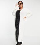 Fashionkilla Plus Knit Longline Cardigan In Ecru-white