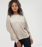 Asos Design Tall Satin Batwing Top With Wrap Back - Gray