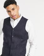 Asos Design 100% Lambswool Slim Suit Vest In Blue Check-blues