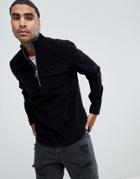 Asos Design Oversized Overhead Half Zip Cord Shirt In Black - Black