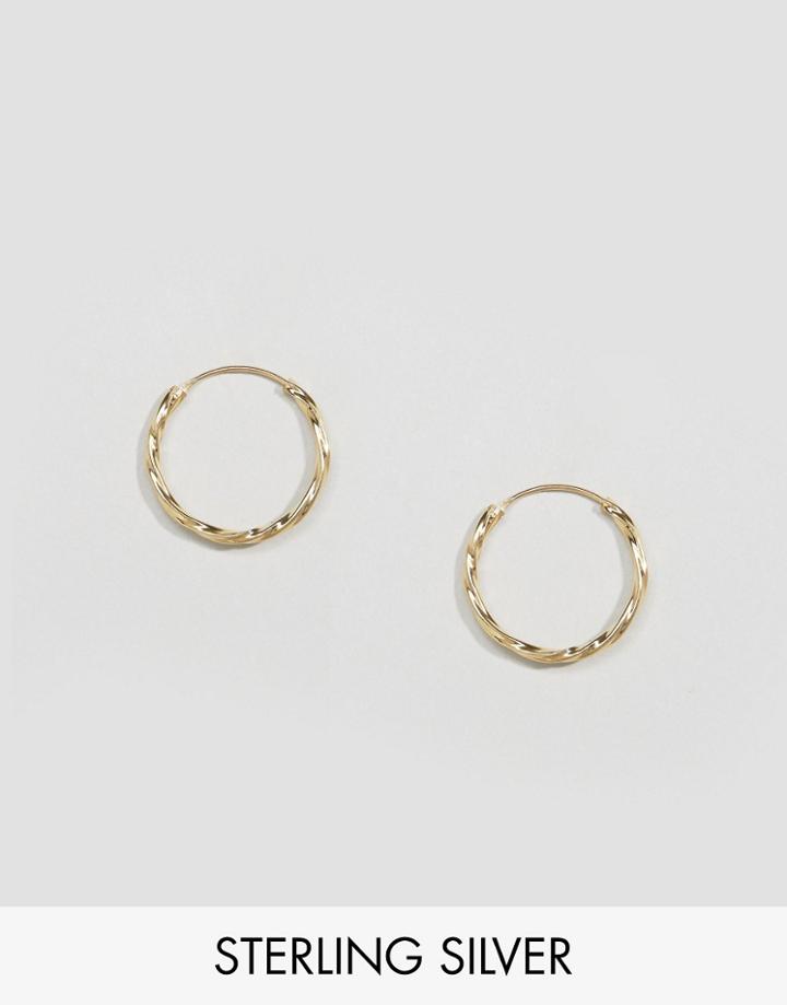 Asos Gold Plated Sterling Silver 20mm Twist Hoop Earrings - Gold