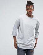 Asos Oversized 3/4 Sleeve T-shirt In Gray - Gray