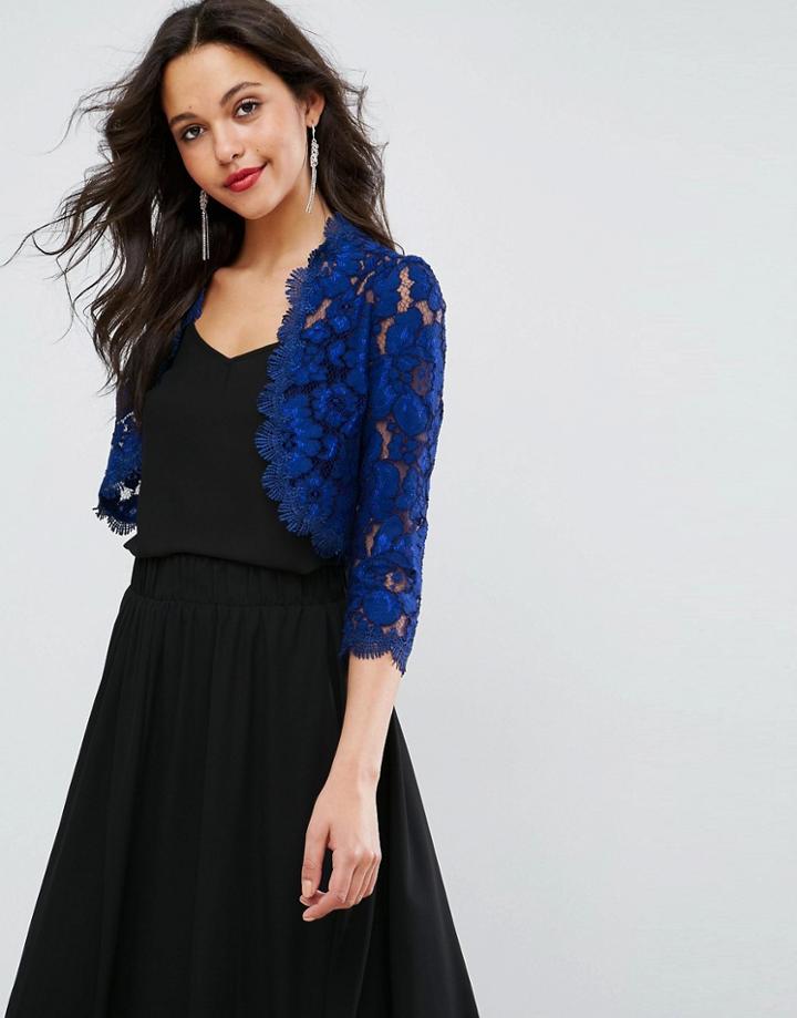 Forever Unique Lace Cropped Jacket - Blue