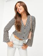 Stradivarius Cropped Geo Tile Print Shirt In Mono-multi