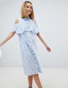 Paul & Jo Sister Ditsy Print Frill Dress - Blue