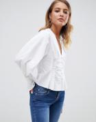 Asos Design Oversized Blouse In Cotton With Button Through - White