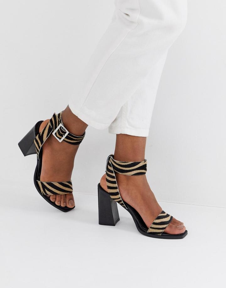 Asos Design Herbert Leather Block Heeled Sandals In Tiger - Multi