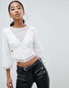 Asos Design Top With Lace Cut Out - Cream