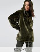 Story Of Lola Extreme Oversized Hoodie Coat In Faux Fur - Green